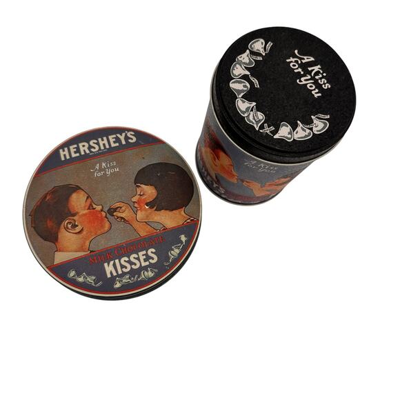 Hershey's Set of 2 Multi-Color Round Vintage Hershey's Milk Chocolate Kisses Tin - Picture 2 of 10